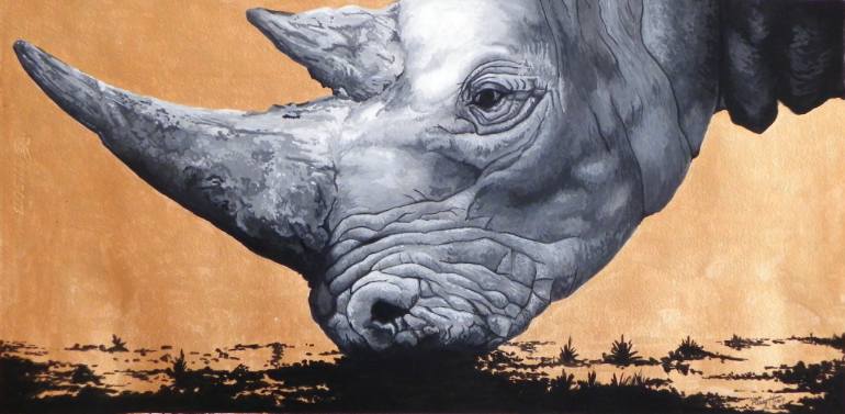 770x377 Saatchi Art Golden Rhino Painting By Carlos Ruiz - Rhino Painting