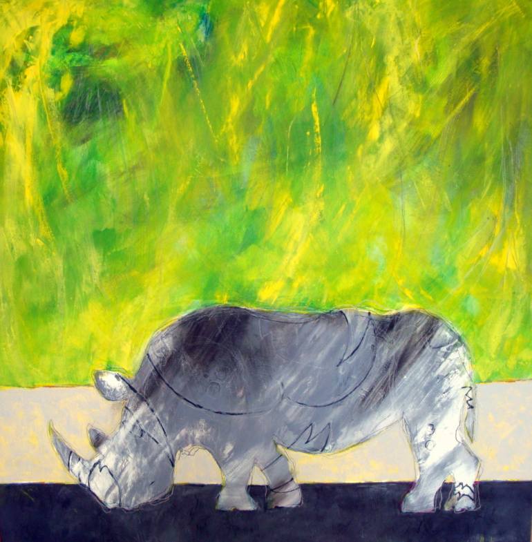 770x785 Saatchi Art Rhino Painting By Kornelia Weingarten - Rhino Painting