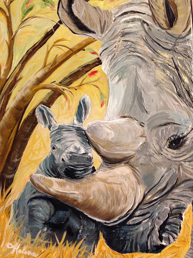 674x900 Baby Rhino And Mom All Of The Origin Proceeds Go To Sante Fe - Rhino Painting