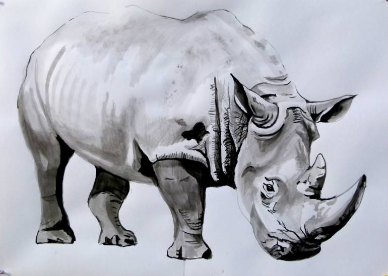 770x549 Saatchi Art Rhinoceros Painting By Soso Kumsiashvili - Rhinoceros Painting