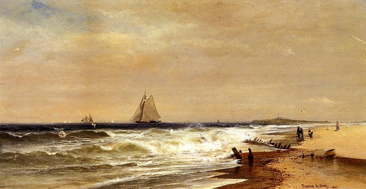1173x605 Point Judith, Rhode Island, Francis A. Silva, 1883, Watercolor - Rhode Island Painting
