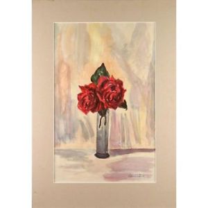 300x300 Unframed Signed Red Roses Still Life Watercolour Painting Patricia - Rhodes Painting