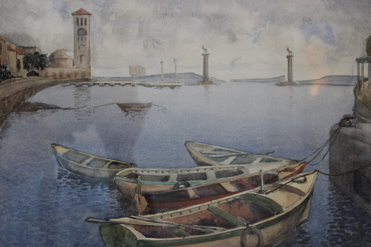 1280x853 Watercolour Painting Of Rhodes Harbour - Rhodes Painting