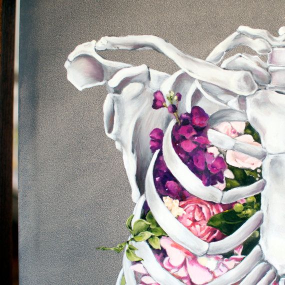 570x570 Floral Anatomy Ribcage Print Of Oil Painting - Rib Cage Painting