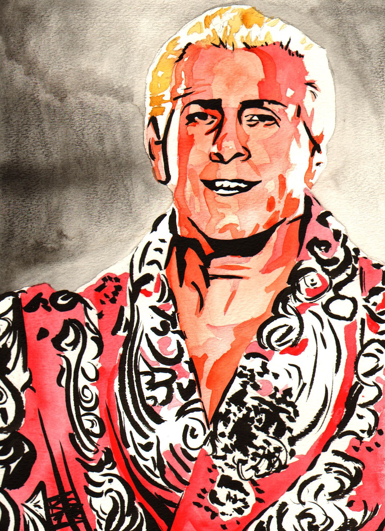 1233x1701 Ric Flair L Ink And Watercolor On 9 X 12 Watercolor Paper L - Ric Flair Painting