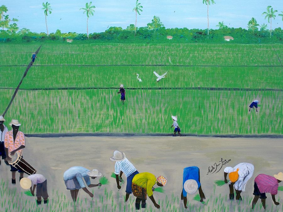 900x675 Rice Field Haiti 1980 Painting By Nicole Jean Louis - Rice Field Painting