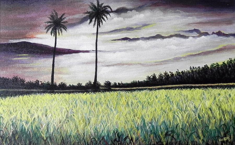 900x559 Rice Field Painting By Usha Rai - Rice Field Painting