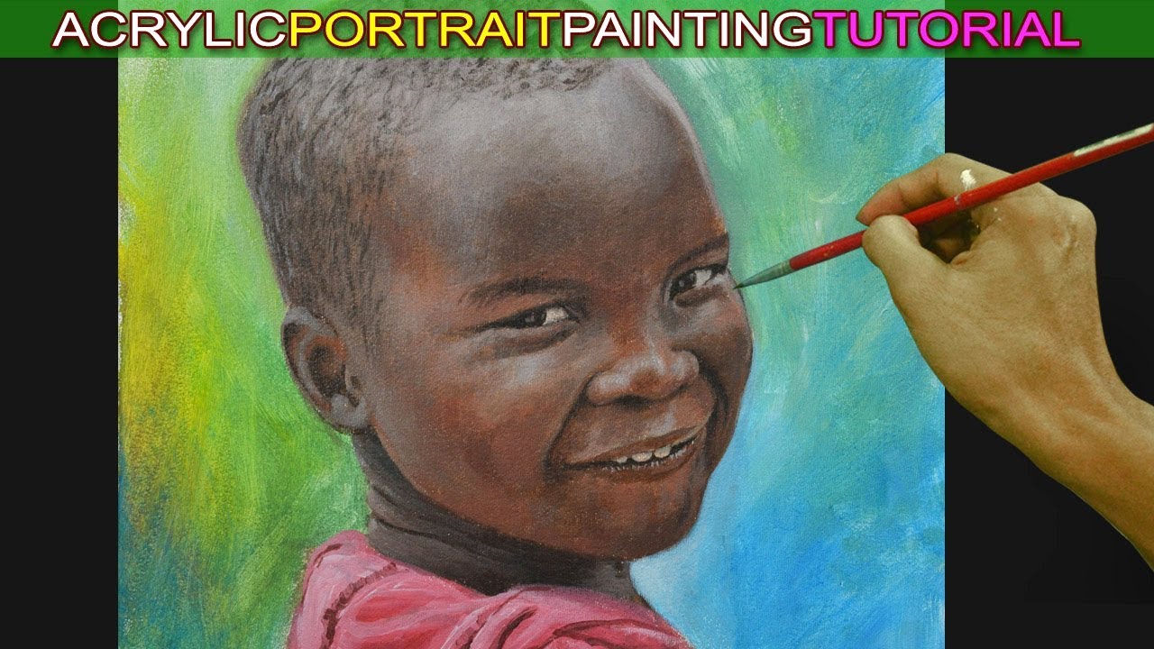 1280x720 Acrylic Portrait Painting Tutorial Of A Boy With Dark Skin Tone - Rich Evans Baby Painting