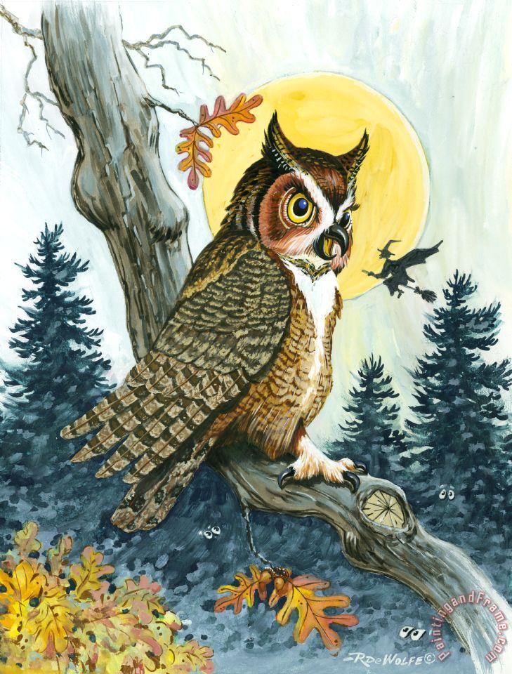 729x960 Richard De Wolfe Hooty Hoot Painting - Richard Screech Owl Painting