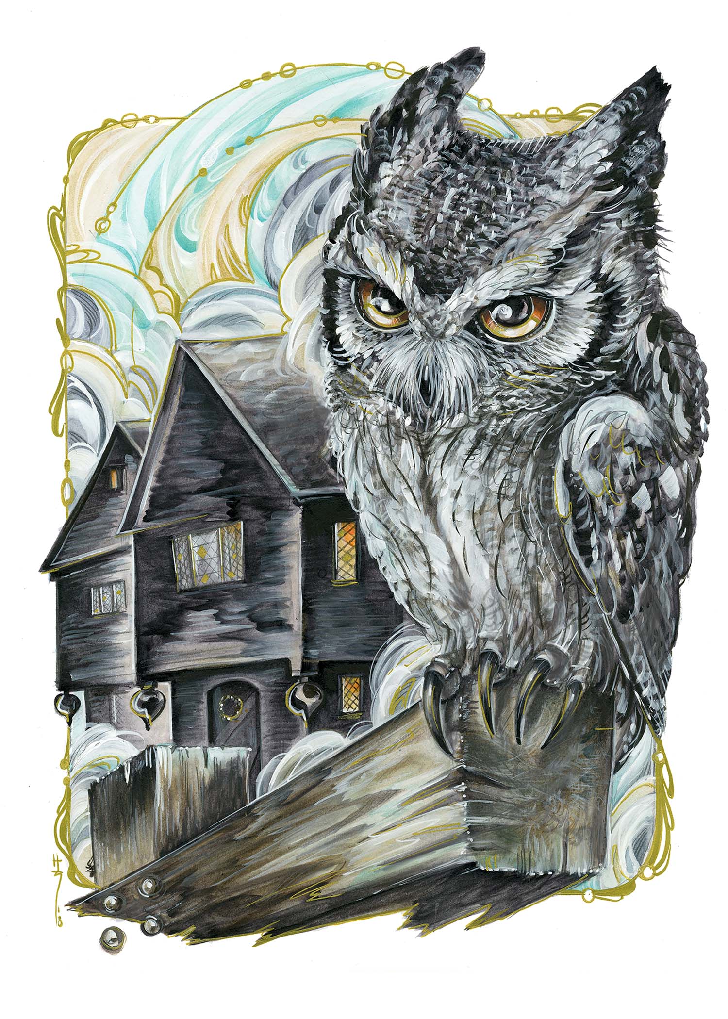 1500x2100 The Witch House Owl Original Art Of Sara Richard Online Store - Richard Screech Owl Painting