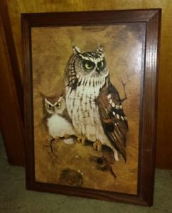 242x300 Vtg Screech Owl Wall Art By Richard Hinger Wood Mid Century Kitsch - Richard Screech Owl Painting