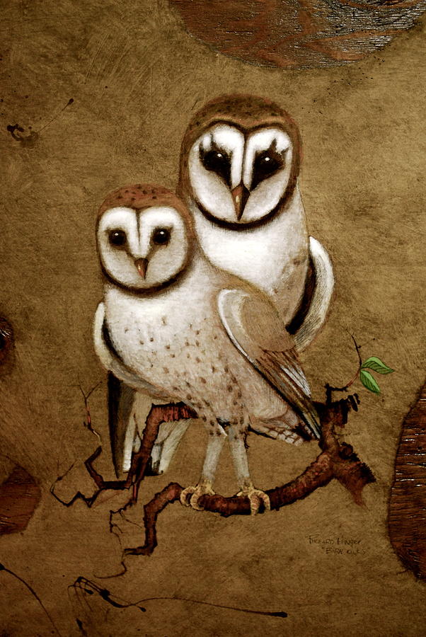 602x900 Barn Owls Painting By Richard Hinger - Richard Screech Owl Painting