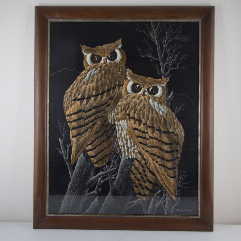781x781 Scratch Painting Of Two Owls By Richard Reid Mason Ebth - Richard Screech Painting