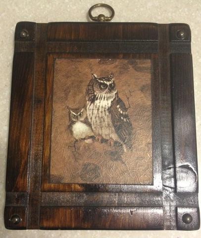 406x480 Vtg Screech Owl Wall Art By Richard Hinger Litho On Wood Frame - Richard Screech Painting
