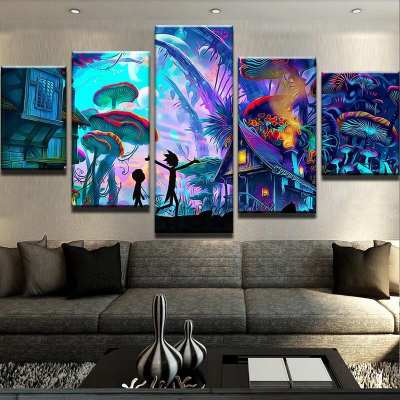 800x800 Mushroom World Rampm Canvas Set - Rick And Morty Painting