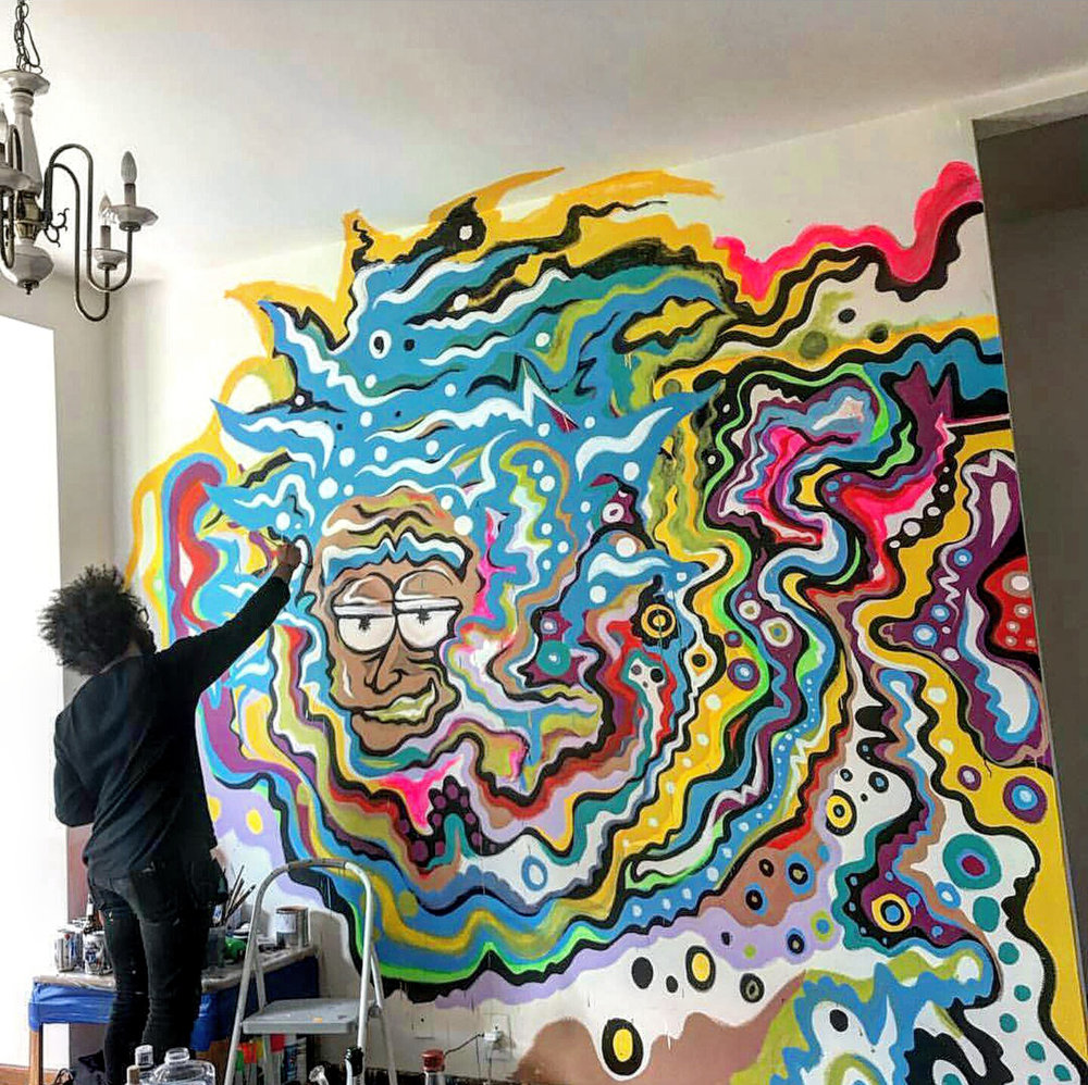 1000x998 Rick And Morty Mural Afrokilla - Rick And Morty Painting