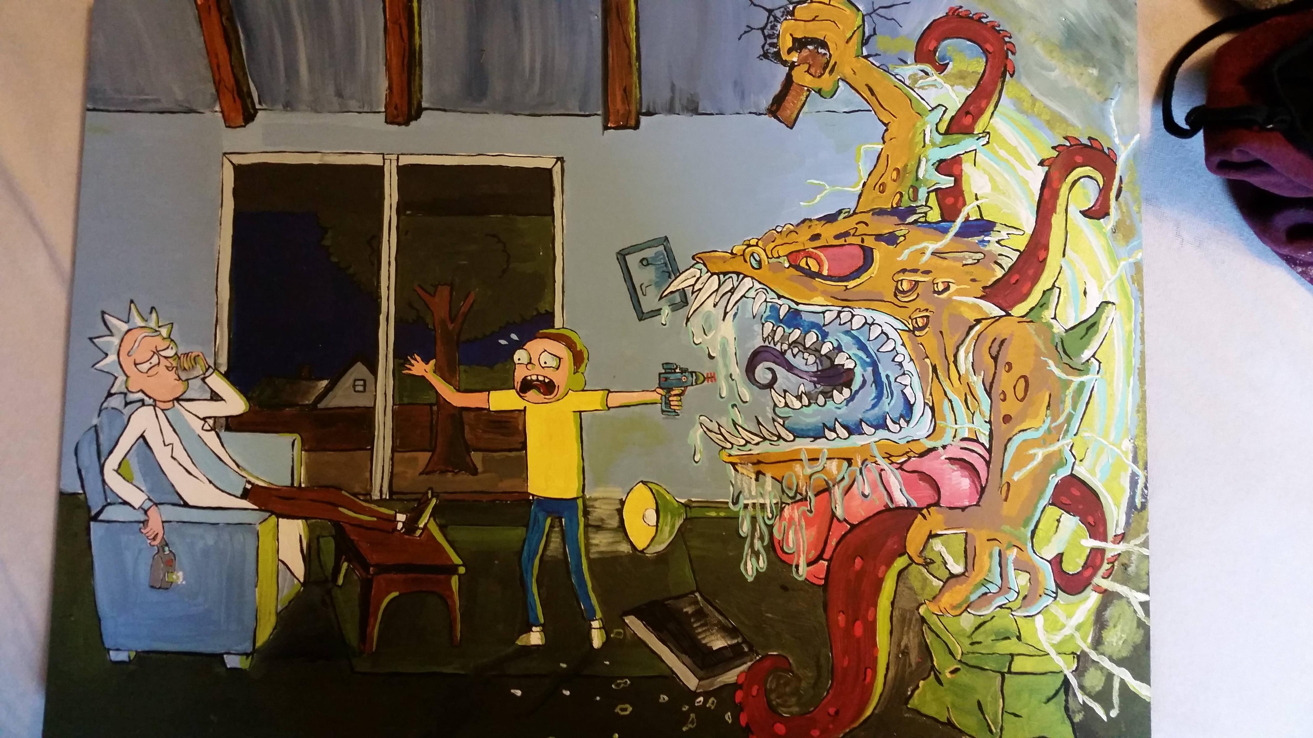 4250x2390 Rick And Morty Painting From My Father. (Rotated This Time) Merry - Rick And Morty Painting