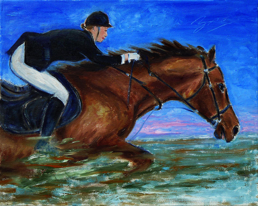 900x720 Girl Riding Her Horse Ii Painting By Xueling Zou - Riding Horse Painting