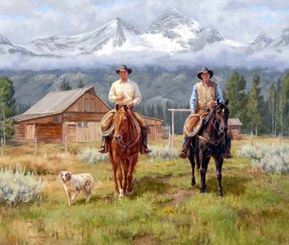 580x492 Western Horse Paintings Western Art Painting Of Pack Horse - Riding Horse Painting