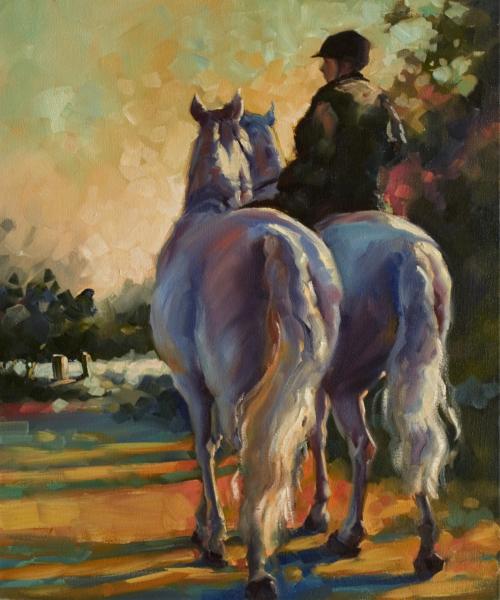 500x600 White Beauties - Riding Horse Painting