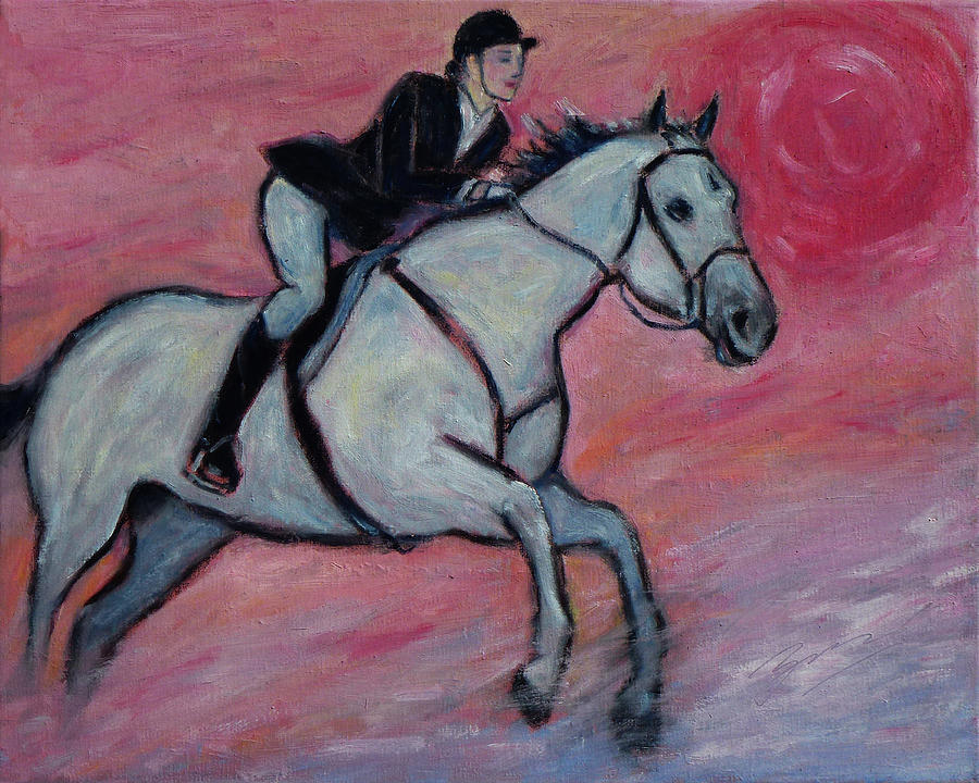 900x720 Girl Riding Her Horse I Painting By Xueling Zou - Riding Horse Painting