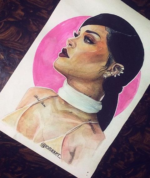 480x568 Rihanna Painting By Kubrart - Rihanna Painting