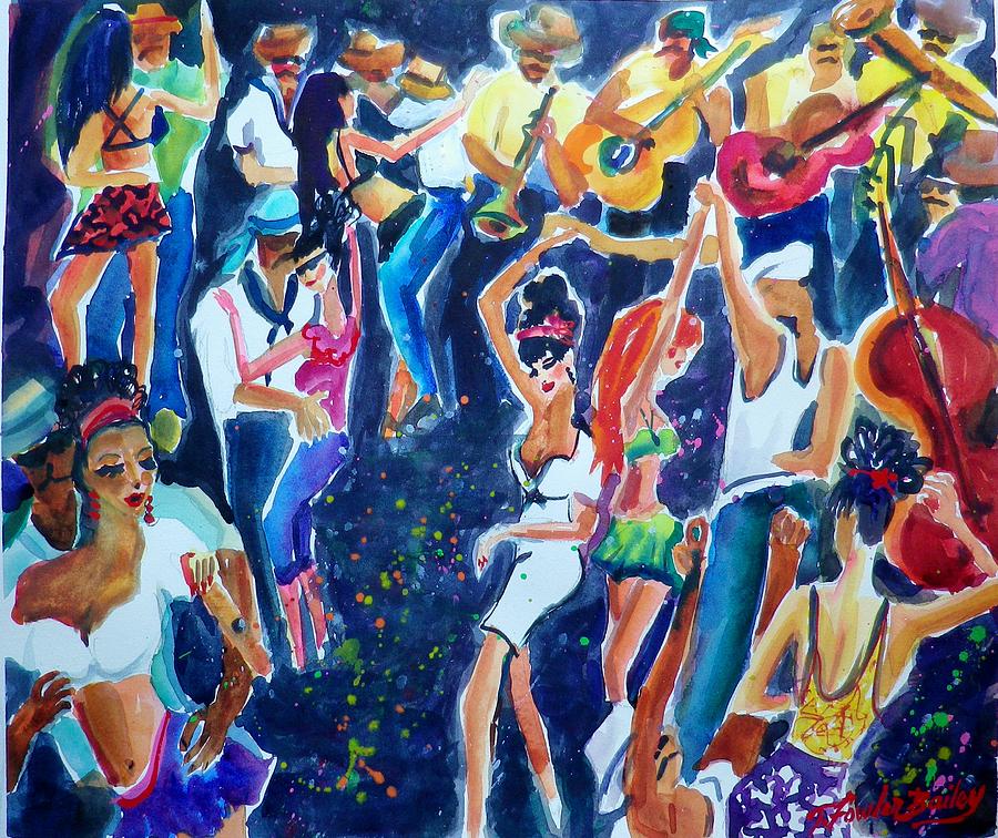900x756 Musicians And Street Jammers Of Rio Sold Painting By Therese - Rio Painting