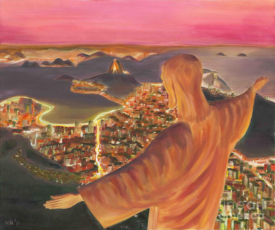 900x752 Christ Over Rio Painting By Nicolas Nomicos - Rio Painting