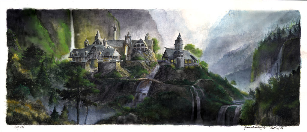 1024x442 Lord Of The Rings Rivendell Watercolor By Graught - Rivendell Painting