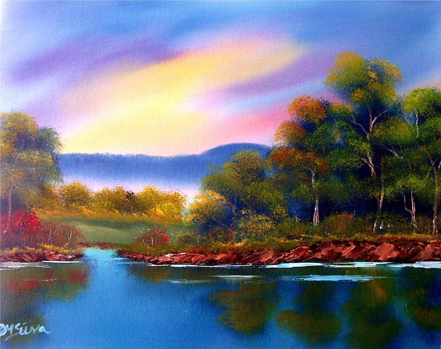 900x714 Along The Riverbank Painting By Dina Sierra - River Bank Painting