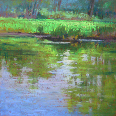 399x400 Spring Riverbank Pastel Painting - River Bank Painting