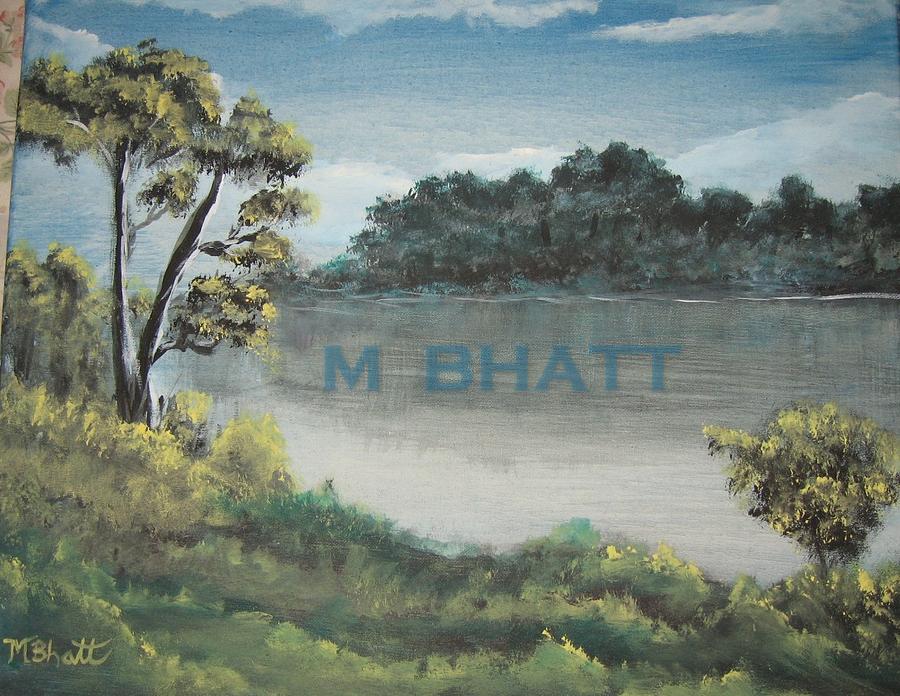 900x696 The Hilly River Bank Painting By M Bhatt - River Bank Painting