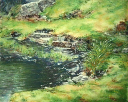 508x407 The River Bank @ Ashmore Park Oil Pastels By Mary - River Bank Painting