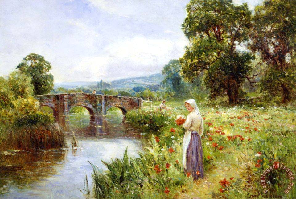 960x648 Ernest Walbourn Poppies On The Riverbank Painting - River Bank Painting
