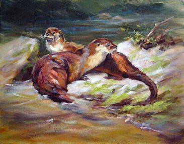366x288 River Otter - River Otter Painting