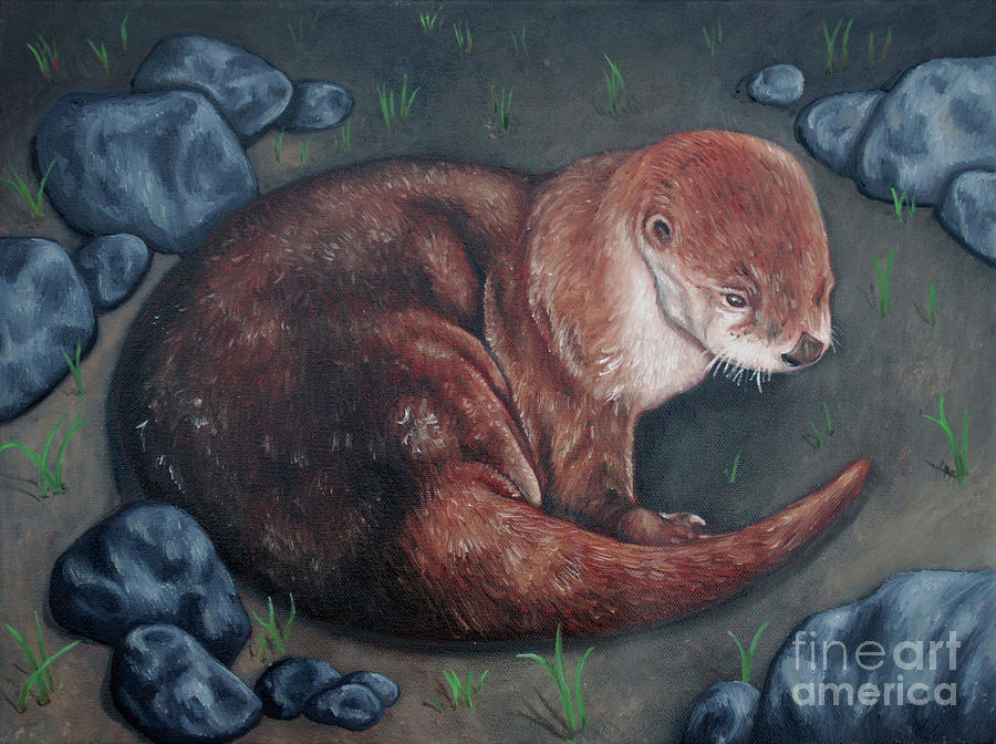 900x672 River Otter Painting By Rebecca Tiano - River Otter Painting