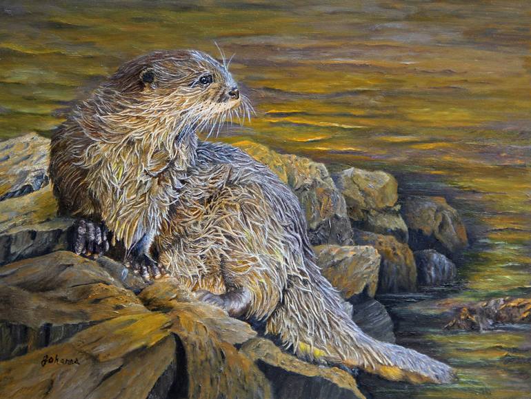 770x578 Saatchi Art On The River Bank - River Otter Painting