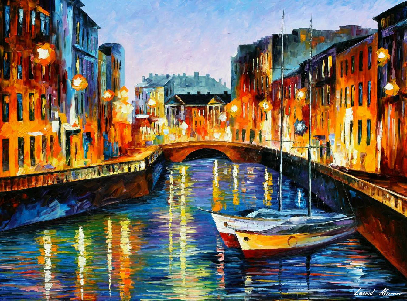 1340x991 Evening River St. Petersburg Palette Knife Oil Painting - River Painting