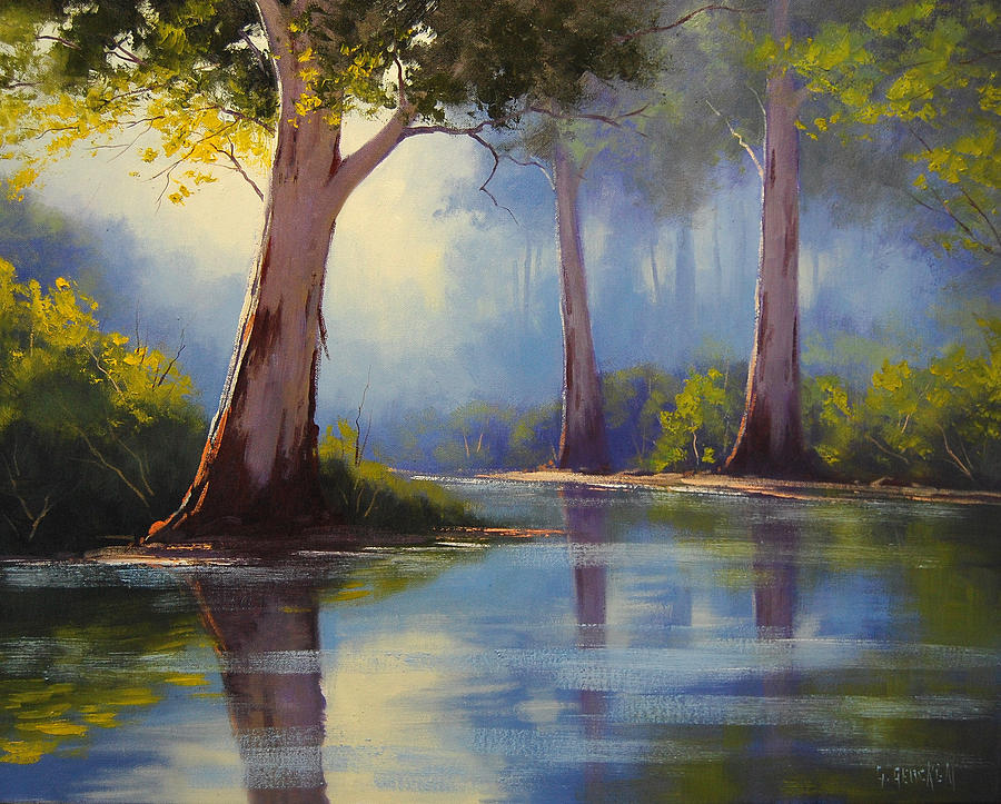 900x723 River Gum Trees Painting By Graham Gercken - River Painting