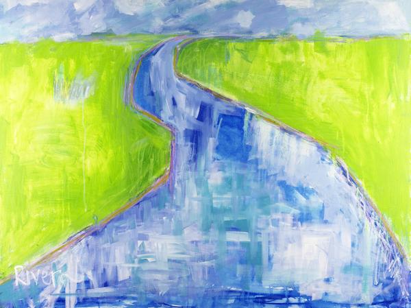 600x449 River Marsh Ii Original Multimedia Painting By Michelle Rivera - River Painting