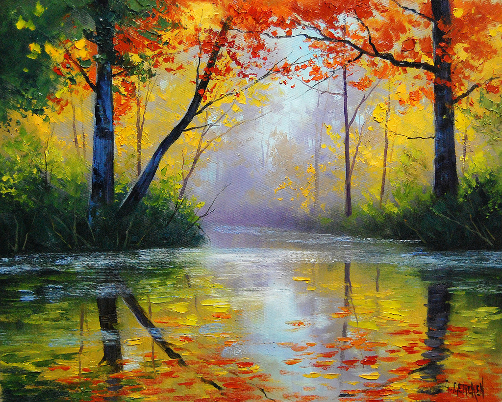 1024x820 Gtolden River Painting Original Oil Painting From My - River Painting