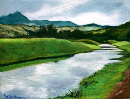 540x409 Hanalei River, Painting By Helen Turner, Kauai Artist - River Painting Images