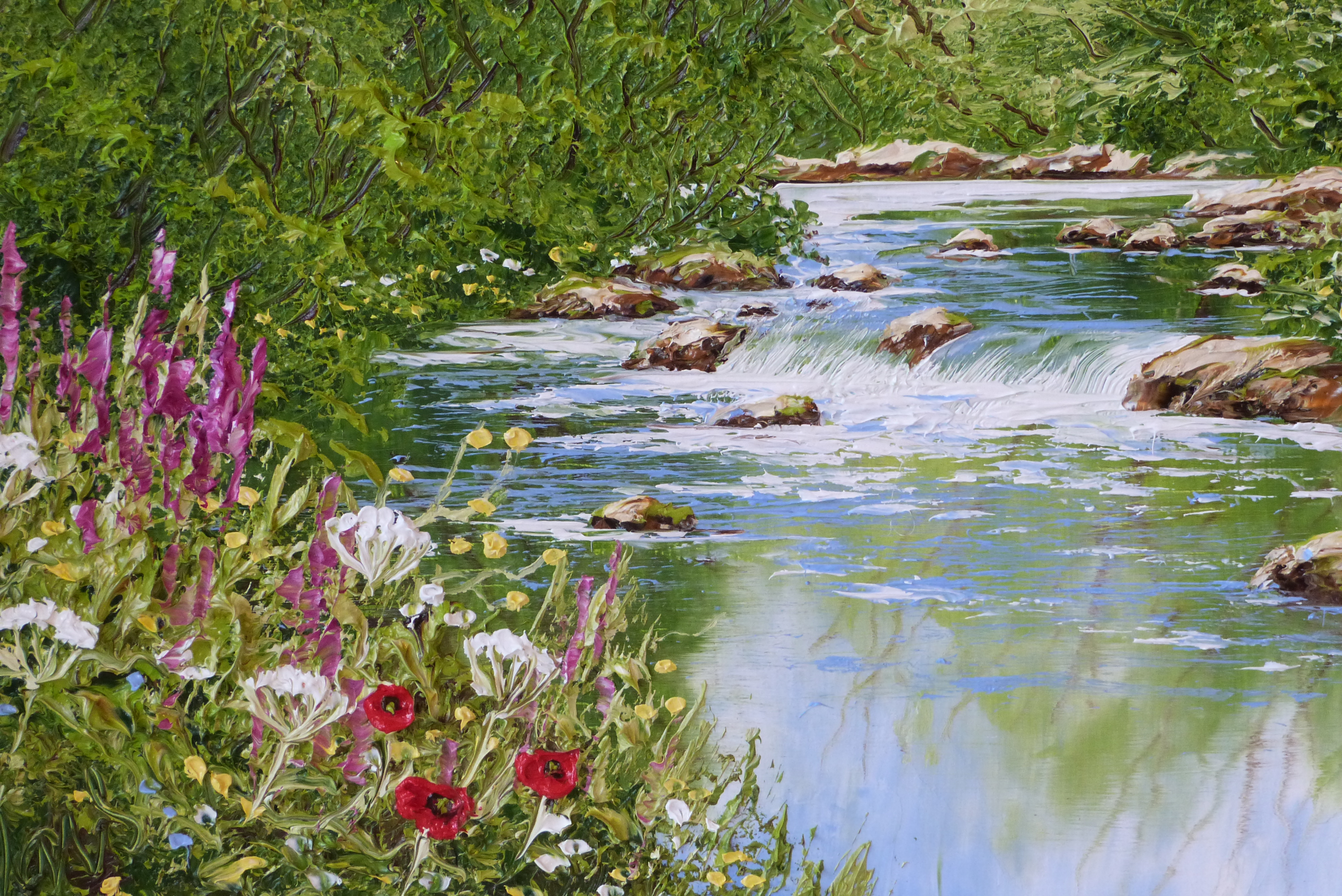 Природа река цветы живопись