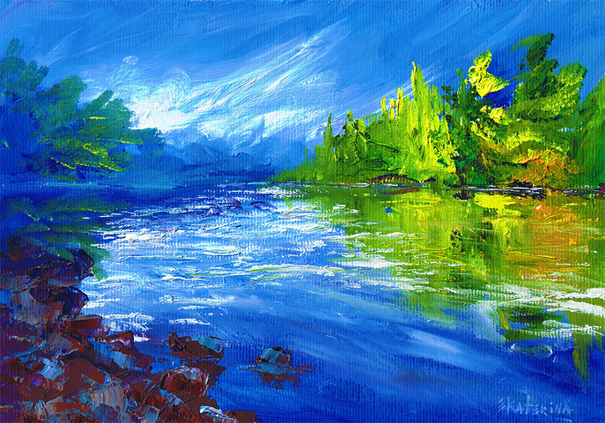858x600 Blue River Painting Ekaterina Chernova Ekaterina Chernova - River Painting Images