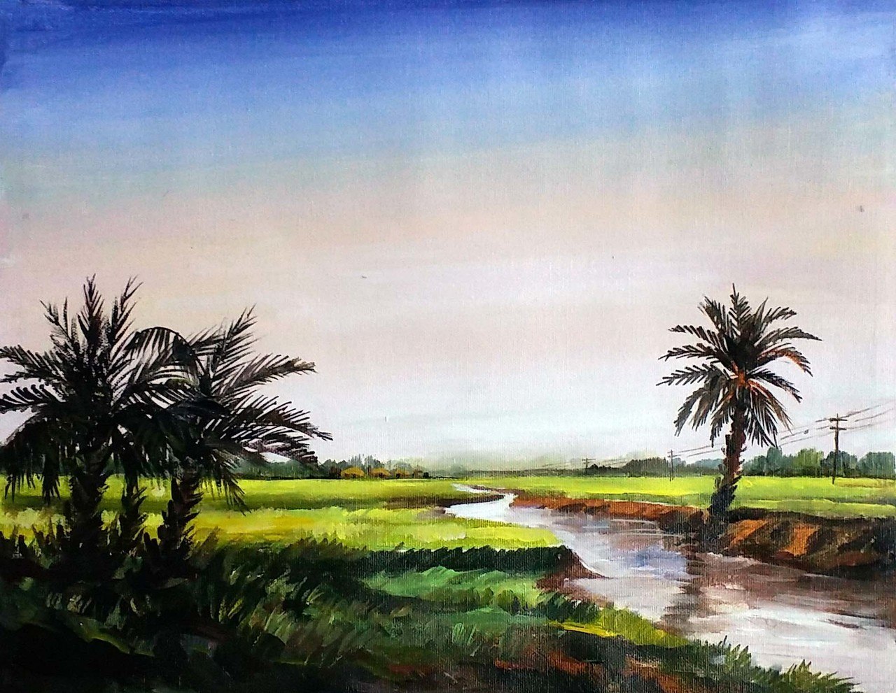 1280x991 Buy Rural River Amp Palm Trees Handmade Painting By Samiran Sarkar - River Painting Images