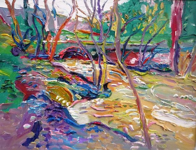 628x480 Fred Yates French River Scene Oil On Canvas - River Scene Painting
