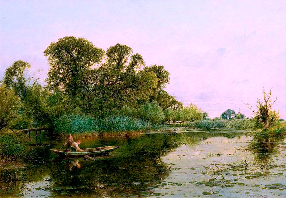 944x654 River Scene With Men In A Punt Painting By William Gosling Oil - River Scene Painting