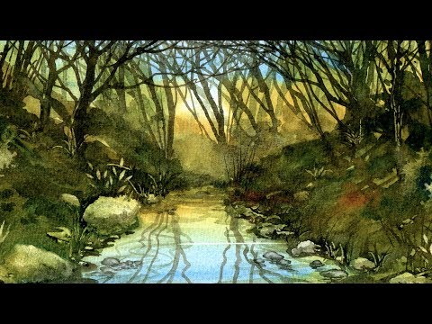 480x360 Watercolour Painting Demonstration. Woodland River Scene. - River Scene Painting