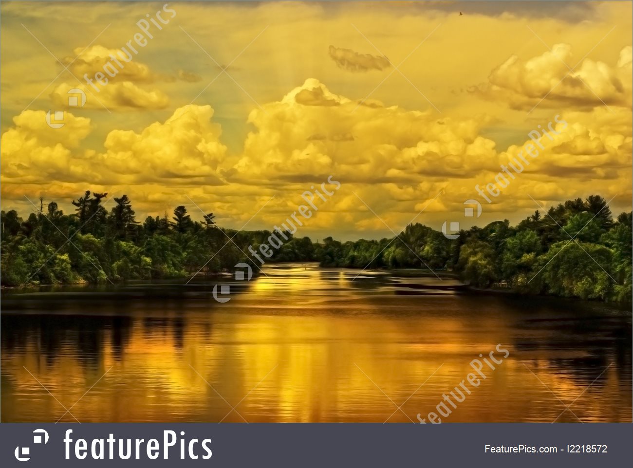 1300x962 Waterscapes Digital Painting Of A Reflective River - River Scene Painting