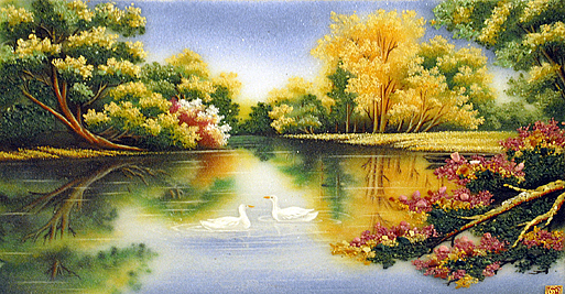 513x267 River Gemstones Painting - River Scene Painting